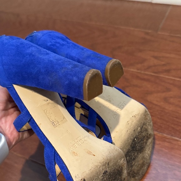 J. Crew Royal electric Blue suede like  Strappy Heels women’s size 9 - Picture 9 of 10